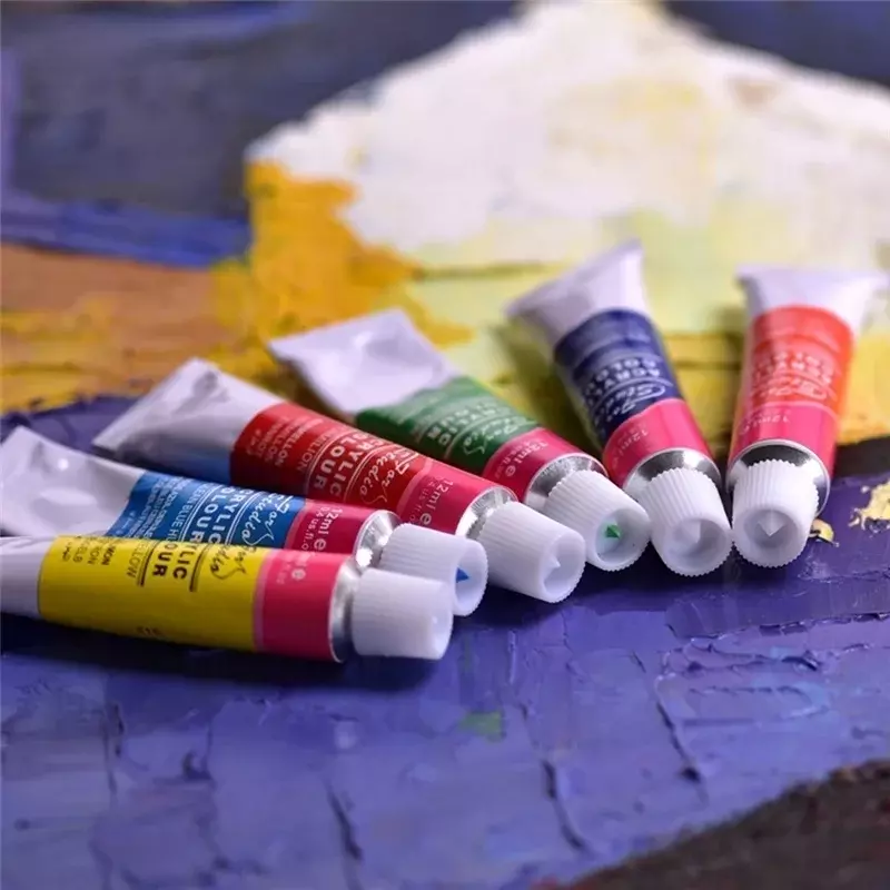 12 Colors/set of DIY Art Painting Paint Professional Acrylic Watercolor Set Ceramic Stone Acrylic Paints Brush School Supplies
