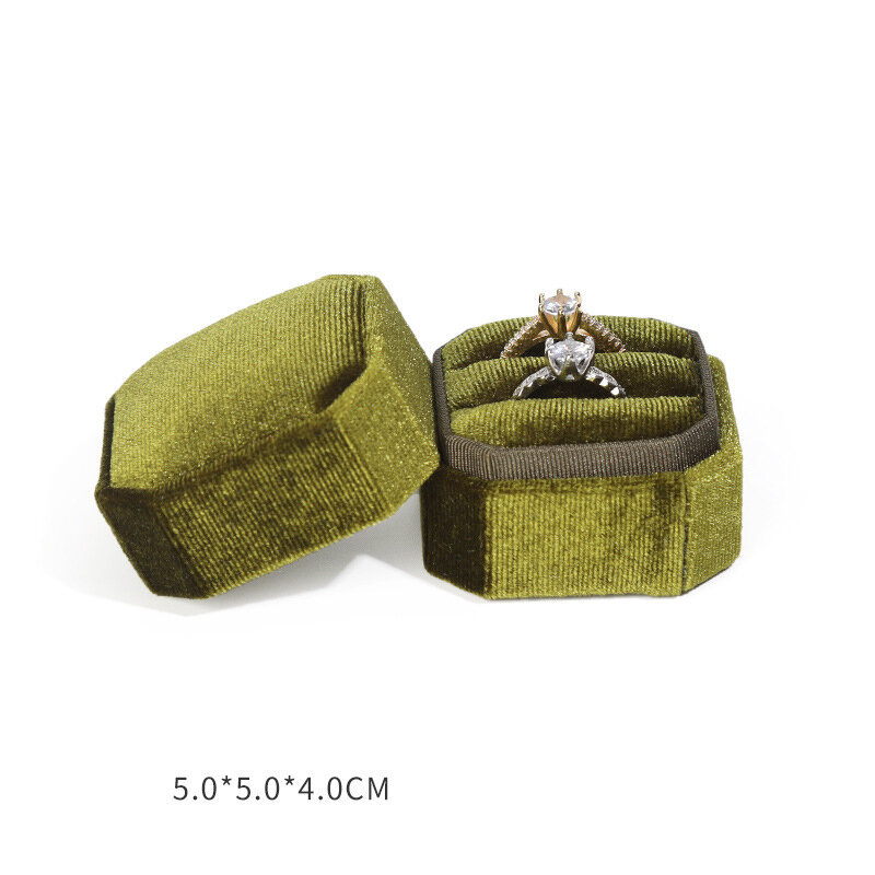 Octagon Square Velvet Double Ring Box with Detachable Lid Vintage Earings Heirlooms Holder for Proposal Engagement Wedding