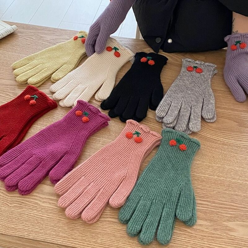 Full Finger Knitted Gloves Sweet Elastic Soild Color Arm Warmers Winter Warm Thick Touch Screen Mittens