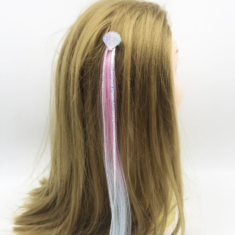 2pcs Girls Mermaid Wigs Hairpins Ponytail Kids Rainbow Shells Hair Clip Hair Extension Colorful Twist Braider Hair Accessories