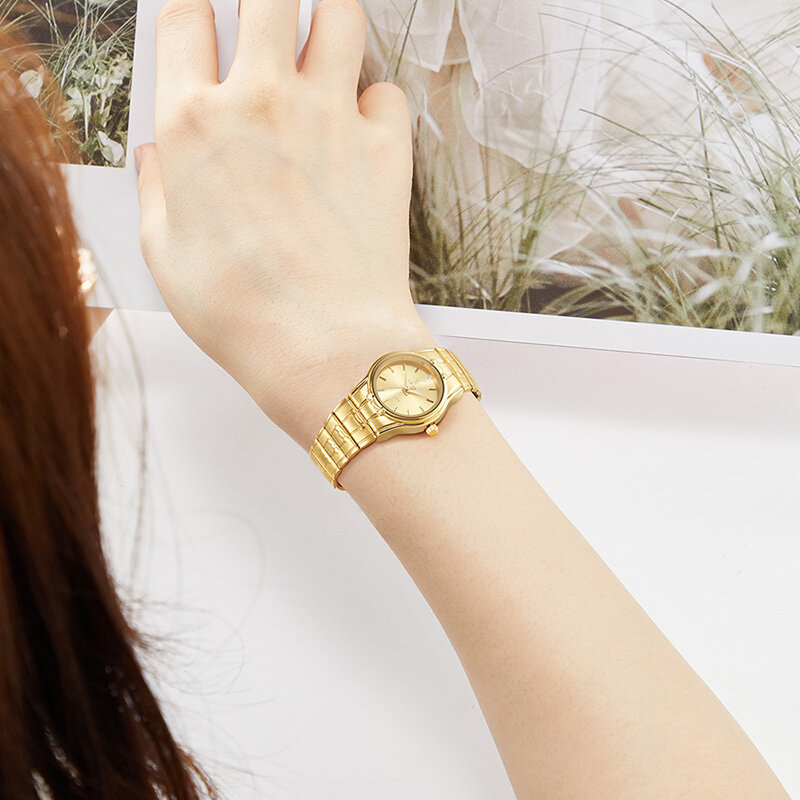 LieBig-男性と女性のための金色の腕時計、クォーツ時計、完全なスチール、3バー、防水、男性、高級、ファッション