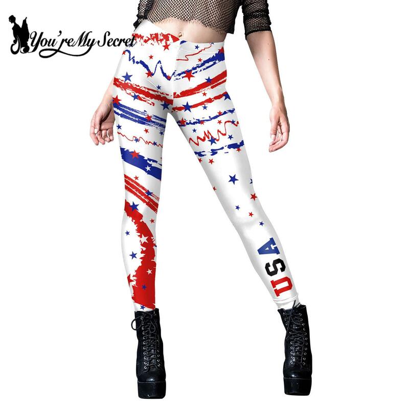 [Sei il mio segreto] New Independence Day Leggings per le donne 4 luglio 3D Flag Pants Holiday Party pantaloni elastici a vita media
