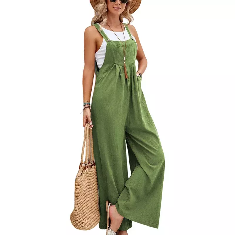 2024 Summer Women Jumpsuit Sleeveless Pocket Belt Slimming Overalls Ladies Casual Sexy Cargo Pants Solid Tunic Workwear Rompers