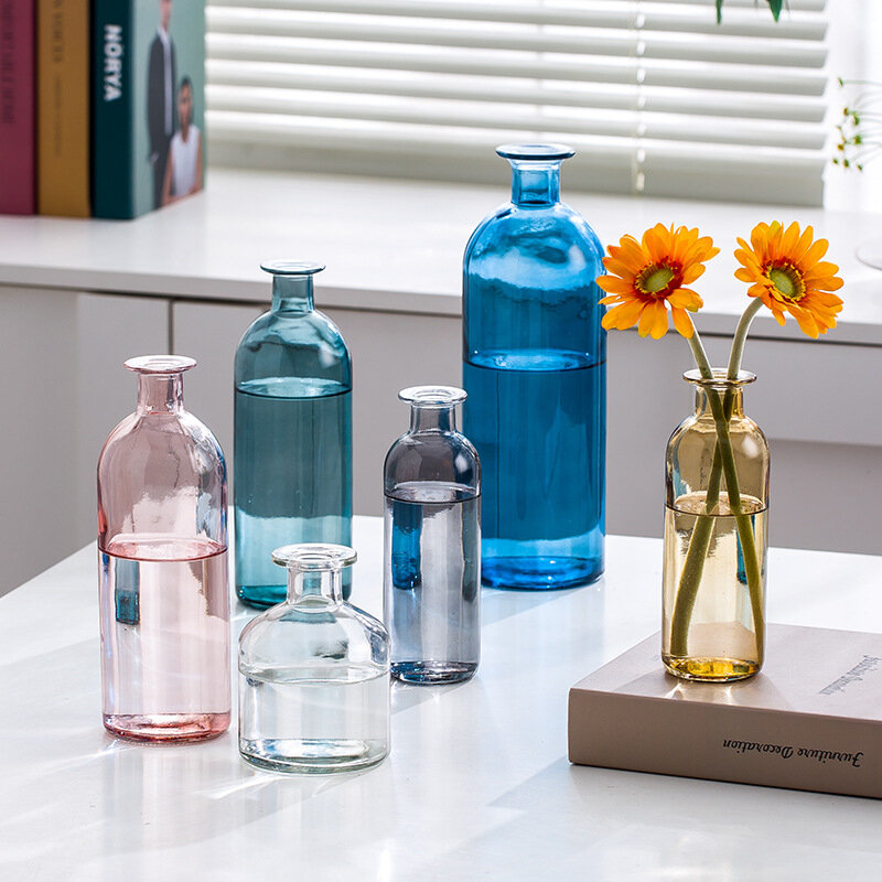 Vaso de vidro transparente para sala de estar, flores secas, estilo nórdico Ins, acessórios de decoração para casa, vasos para casas