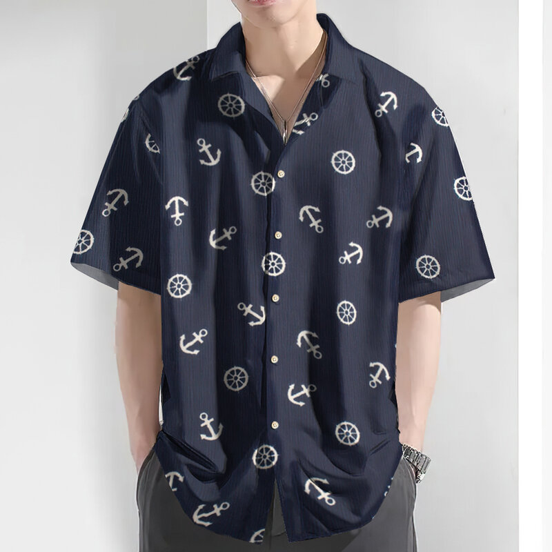 Simple Men's Shirt Small Icon Print Short Sleeve Shirt For Men Summer Beach Casual Hawaiian Shirts Daily Loose Oversized Shirts