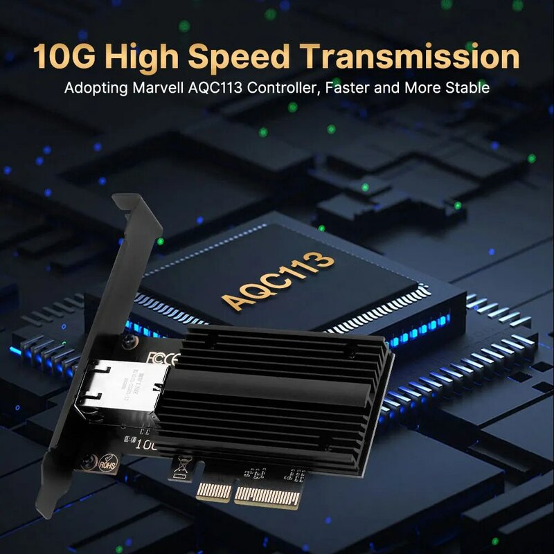 การ์ดเครือข่าย AQC113C 10Gbps PCIe ไปยัง RJ45 Marvell 10 gbps/ 5 gbps/ 2.5Gbps/1Gbps อีเธอร์เน็ตกิกะบิต RJ45การ์ดพอร์ต NIC สำหรับเดสก์ท็อปพีซี