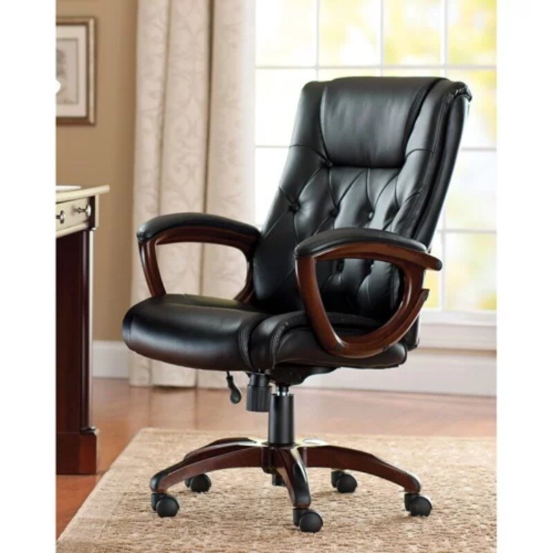Better Homes and Gardens Executive, Mid-Back Manager's Office Chair with Arms, Black Bonded Leather Office Chairs