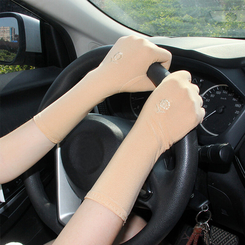 Женские тонкие противоскользящие эластичные дышащие варежки для вождения перчатки с защитой от УФ-лучей солнцезащитные перчатки