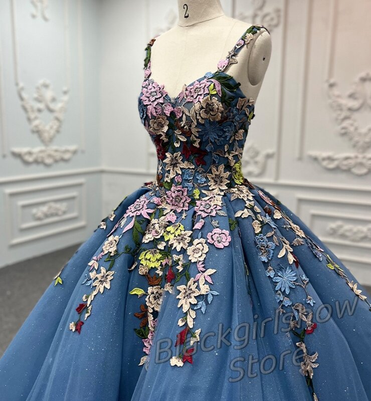Vestidos azules De Xv Años, Vestidos De novia elegantes y De alta calidad con bordado Floral y cuello halter, tren De Chaepel, 2024