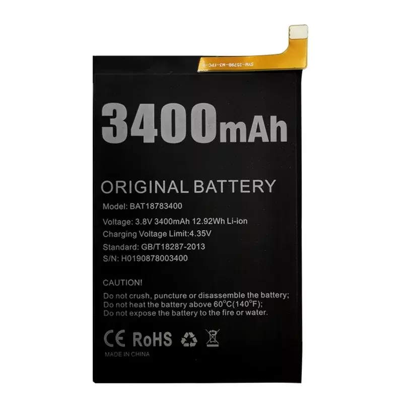 Bateria recarregável Li-polímero para Doogee Y8, baterias de substituição, ferramentas testadas + reparação, BAT18783400, 3400mAh, Y8