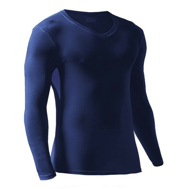 Męskie topy z długimi rękawami dolna koszula jesienno-zimowe termiczne modalne lodowy jedwab siatkowa bielizna ciepła koszulka z dekoltem w szpic Super elastyczna t-Shirt