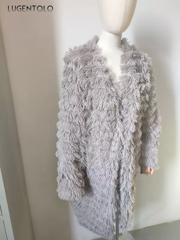 Женское теплое пальто из искусственного меха, новая коллекция осень-зима 2023, модный простой женский элегантный кардиган, верхняя одежда, удобная ткань Lugentolo