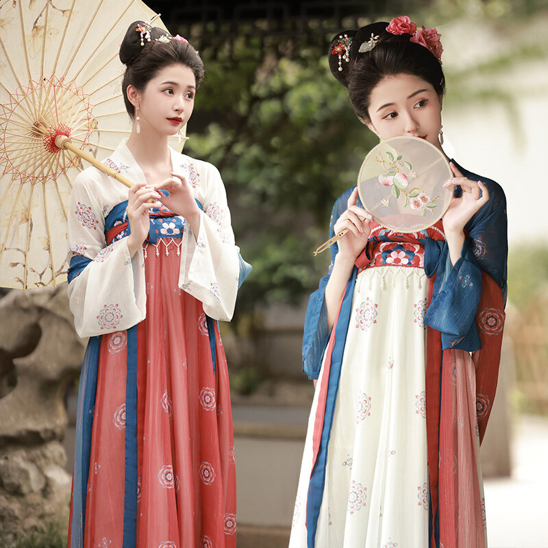Tang Hanfu Women's Long Sleeve Restoring National Style Chest-High Dress