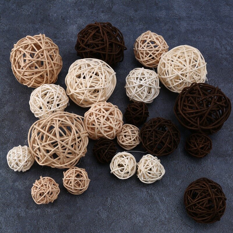 21 Pcs/Lot Mixed 3 Colors Rattan Balls Vase Fillers For Wedding Party Christmas Decoration, Assorted Three Size(3Cm/5Cm/7Cm)