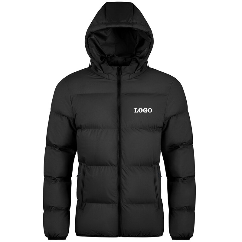Мужское хлопковое пальто с логотипом на заказ, осень/зима 2024, однотонная одежда на молнии с капюшоном, теплое Мужское пальто с длинным рукавом и карманами, для улицы