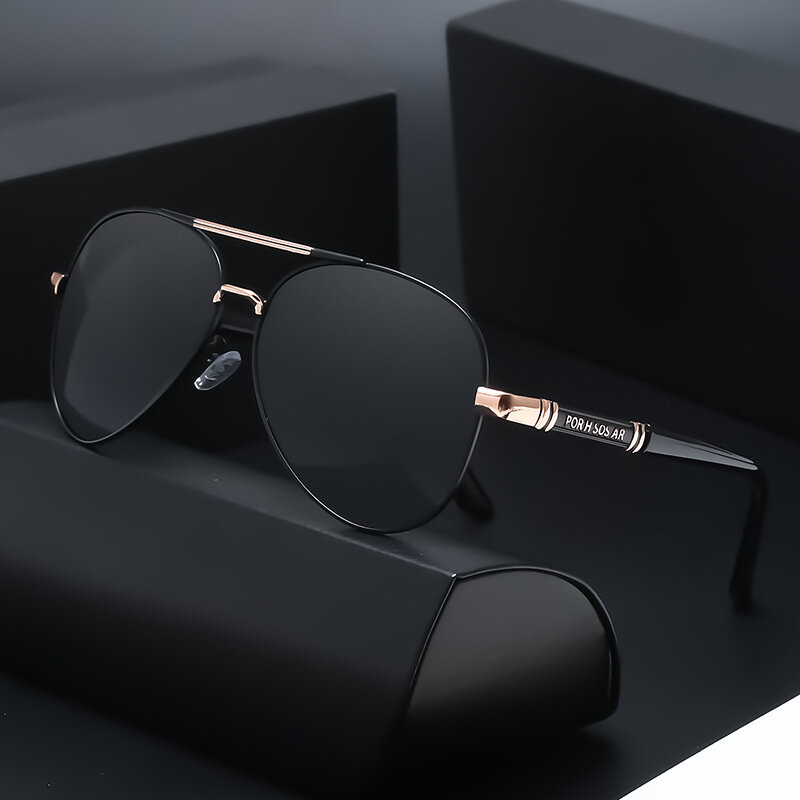Kacamata hitam terpolarisasi pria, bingkai logam kualitas kacamata hitam desain merek kacamata pria memancing kacamata mengemudi UV400