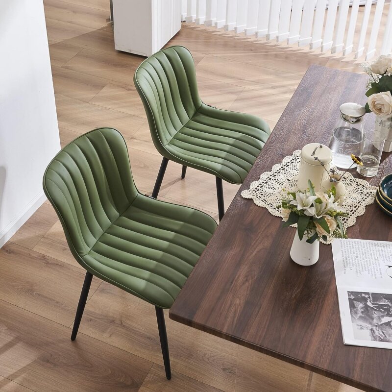 YOUNUOKE zielona oliwka krzesła do jadalni zestaw 2 tapicerowanych, nowoczesnych, krzesło kuchenne, bezramiennych, bocznych krzeseł ze sztucznej skóry z P