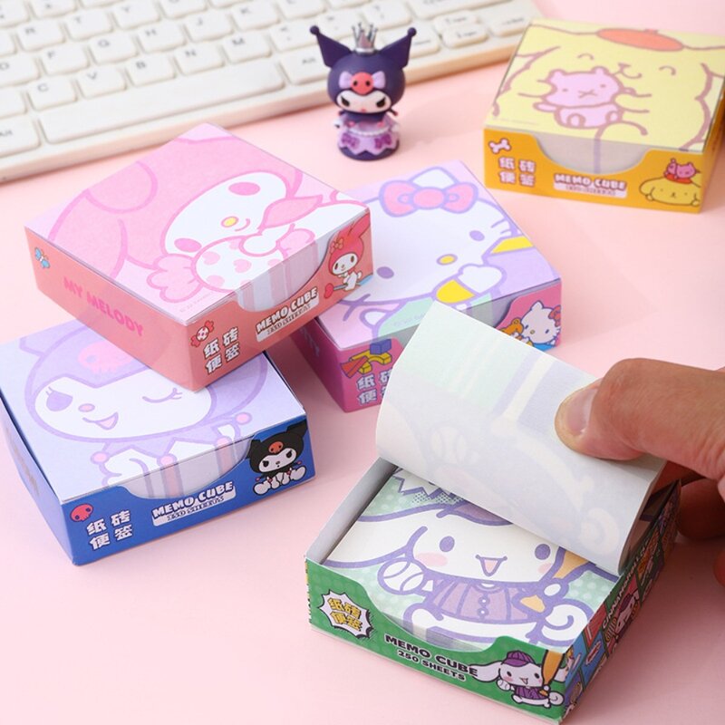 Kawaii Sanrio Cute Cartoon HelloKitty Kuromi intensificación, nota adhesiva rasgable, papelería de papel para estudiantes, regalo de vacaciones