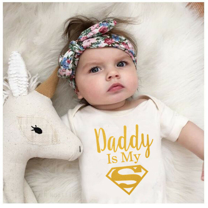 Baju Monyet Bayi Baru Lahir Bayi Laki-laki Perempuan Pakaian Emas Daddy Is My Hero Lucu Cetak Bayi Jumpsuit Lucu Kasual Bayi Bodysuit