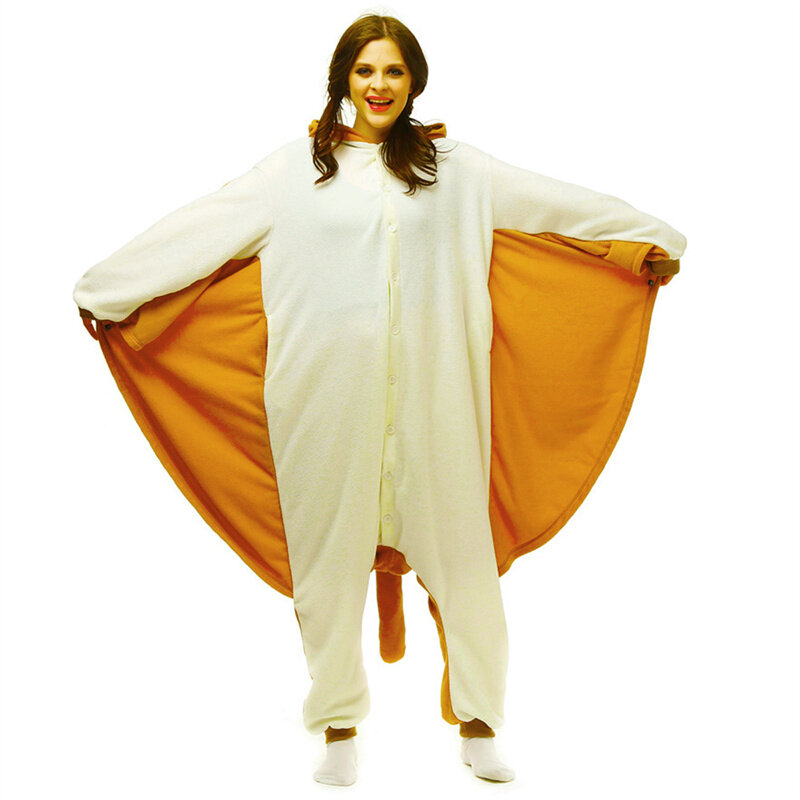 Orange Flying Cat Halloween Cosplay Costume Distinctive Loose Fitting Hooded Pajamas Flannel Jumpsuit Homewear Women's Clothing