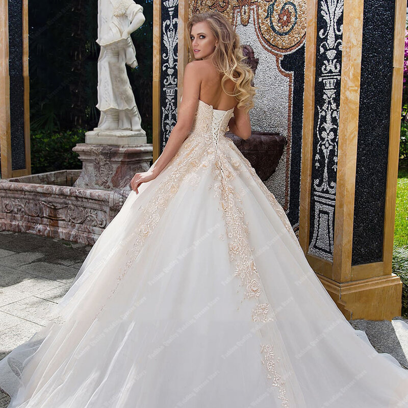 Elegant Women Wedding Dresses Bright Color Tulle Bridal Princess Gowns New Custom Made Strapless Floor Mopping Vestidos De Noche