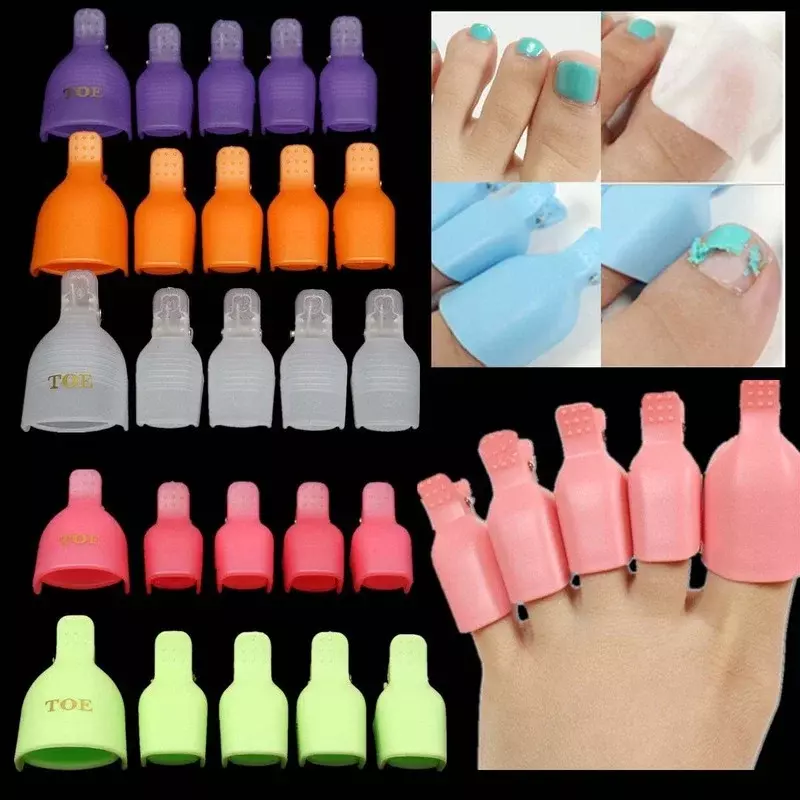 5 pçs pé toe embeber fora do tampão conjunto colorido clipe de plástico uv gel polonês removedor envoltório manicure arte do prego ferramenta kit manicure ferramenta