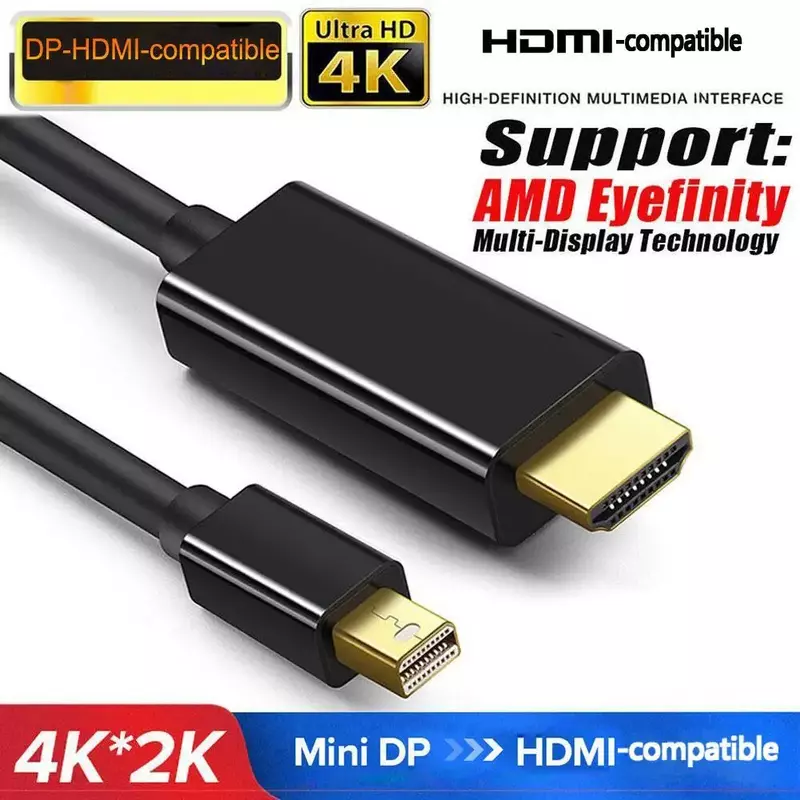 1.8M 4k Mini DP Display Port Thunderbolt 2 to HDTV-compatible Cable Pro Adapter Plated Gold For MacBook mini iMac