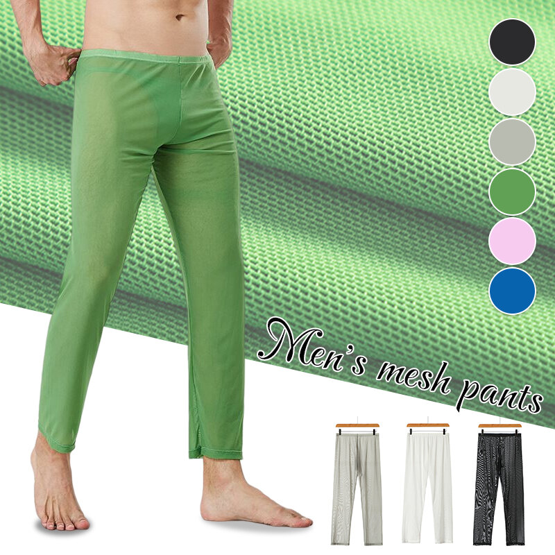 New Men Underwear Sheer Mesh See Through Loose Long Pants Sleepwear Transparent Comfort Quick-Dry Trousers Men's Erotic Lingerie