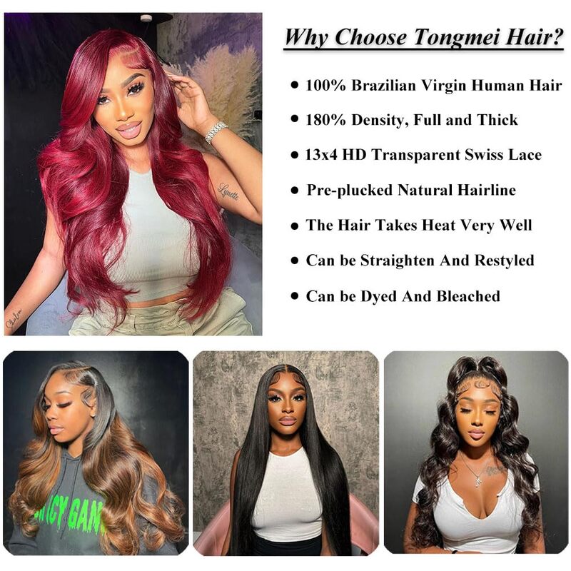 Body Wave Lace Front Wigs Human Hair Pre Plucked 13x4 HD Transparent Lace Frontal Wig with Baby Hair 180% Density