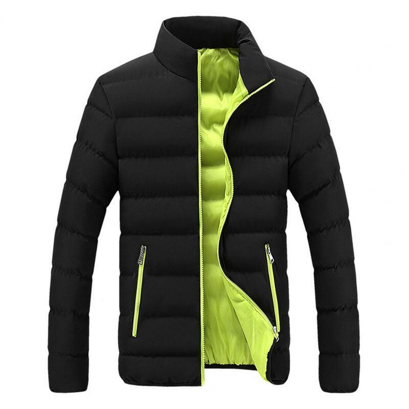 メンズツーサイドジッパーポケット厚手のコート、暖かいジャケット、防風、スタンドカラー、クロージャー、冬