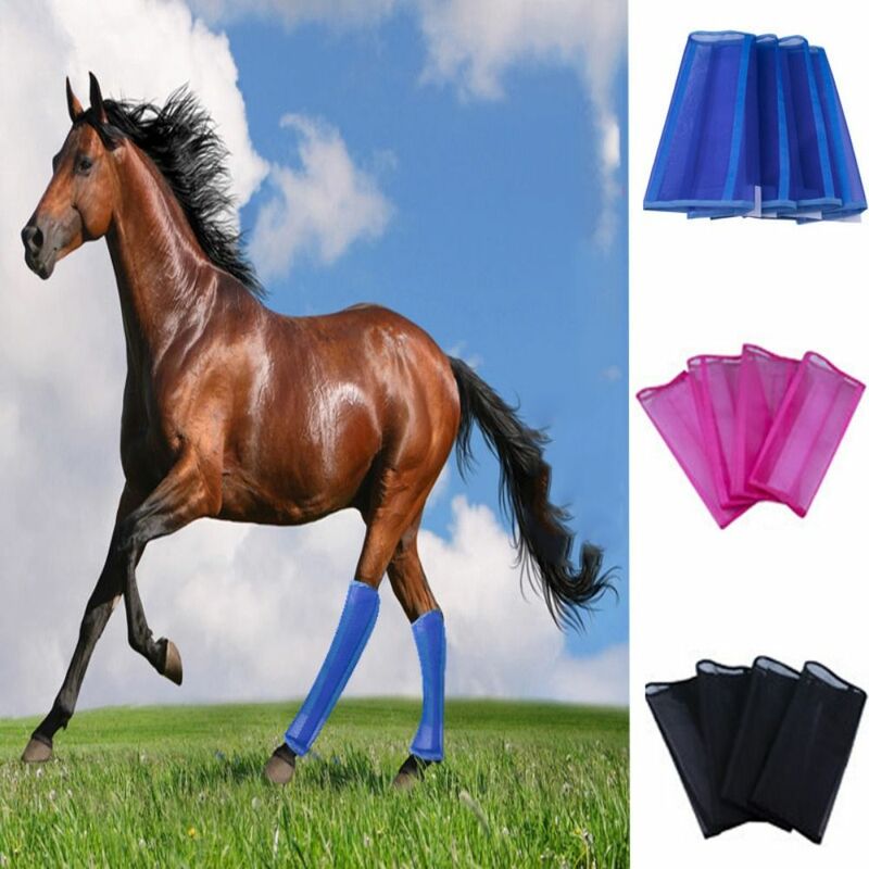 Botas de mosca respirável para cavalo, malha fina colorida, engrenagem protetora do cavalo, guarda de perna confortável e durável, 4 pcs/set