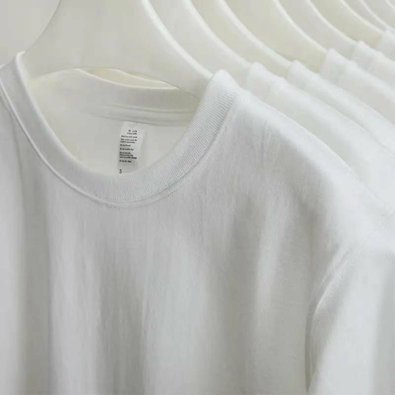 Camiseta de algodón puro de manga corta para mujer, camiseta de Base gruesa con cuello redondo, ropa holgada de media manga con capa interior de Color sólido, Ins