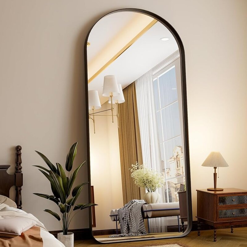Espejo arqueado Extra grande de longitud completa, espejo montado en la pared o inclinado con marco de aleación de aluminio, espejos para dormitorio