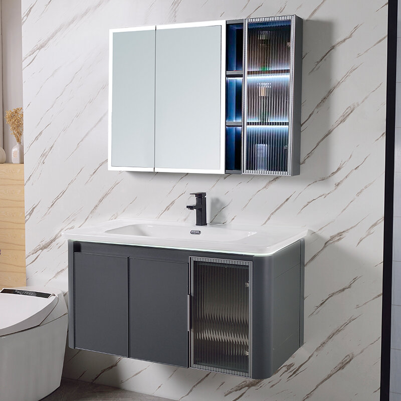 Schönheit Smart Edelstahl Badezimmers chrank Kombination Waben Aluminium Waschbecken Waschbecken Waschbecken Schrank integriert
