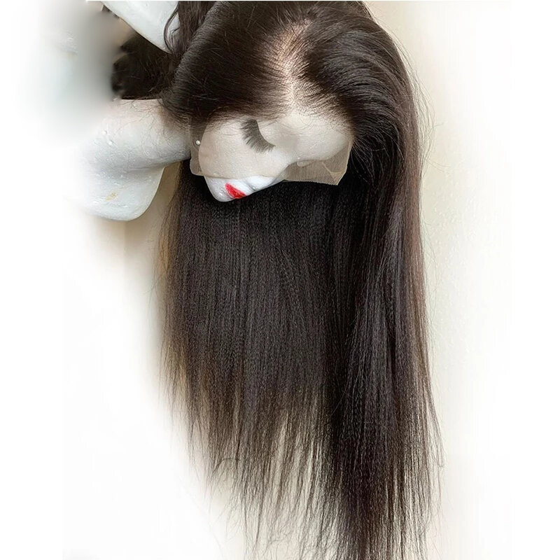 Glueless Kinky Straight Soft Yaki Long 180Density 26“ Lace Front Wig For Women BabyHair Black Preplucked Heat Resistant Daily