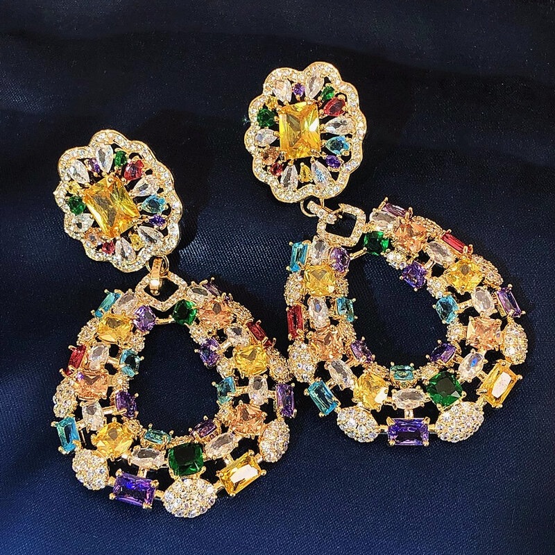 Colored Zirconia Flower Light Luxury Temperament Fashion Earrings  jewelry