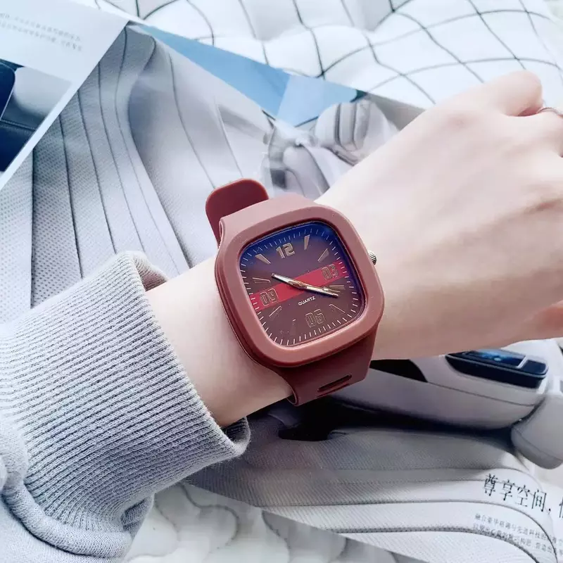 Relógio de pulso feminino de quartzo quadrado grande, relógios impermeáveis, pulseira de silicone, relógio casual feminino, relógio fashion