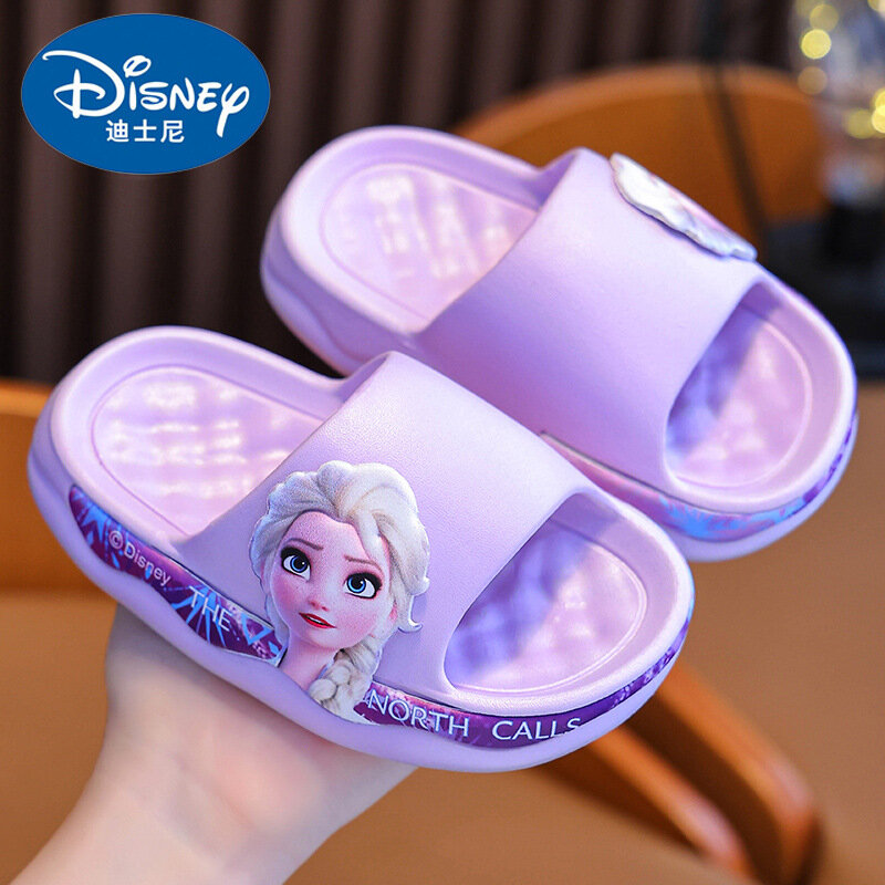 Zapatillas de Disney para niños y niñas, sandalias de baño antideslizantes de suela suave con dibujos animados de Frozen, princesa Elsa, Verano