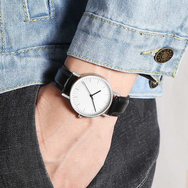 Orologio da uomo orologio in pelle stile minimalista Swiss Rhonda 763 movimento Minimal 36mm orologio da coppia Meshbelt in acciaio inossidabile