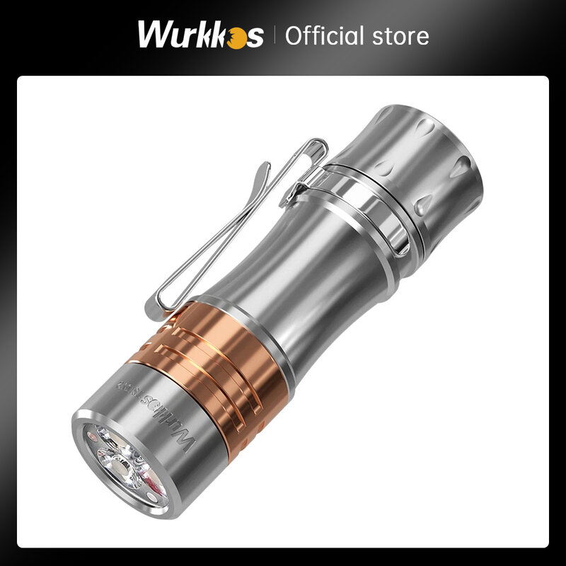 Wurkkos-TS10-Titanium جيب EDC الشعلة ، الأزرق المؤكسد تي النحاس المصقول ، 3x90 CRI المصابيح و RGB Aux المصابيح ، 1400LM ، والدفاع عن النفس