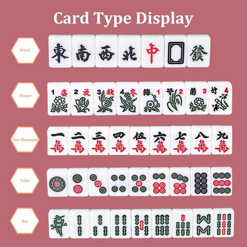 Mini Conjunto de Mahjong Portátil, Versão Chinesa Tradicional, 144 Telhas, Material Acrílico, Mah-Jong, Jogo de Viagem