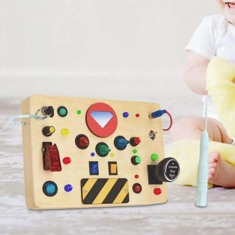 LED Switch Busy Board Toddlers Learning Cognitive Develop Basic Motor Skills Montessori Toy for Boys Kids Children Toddlers