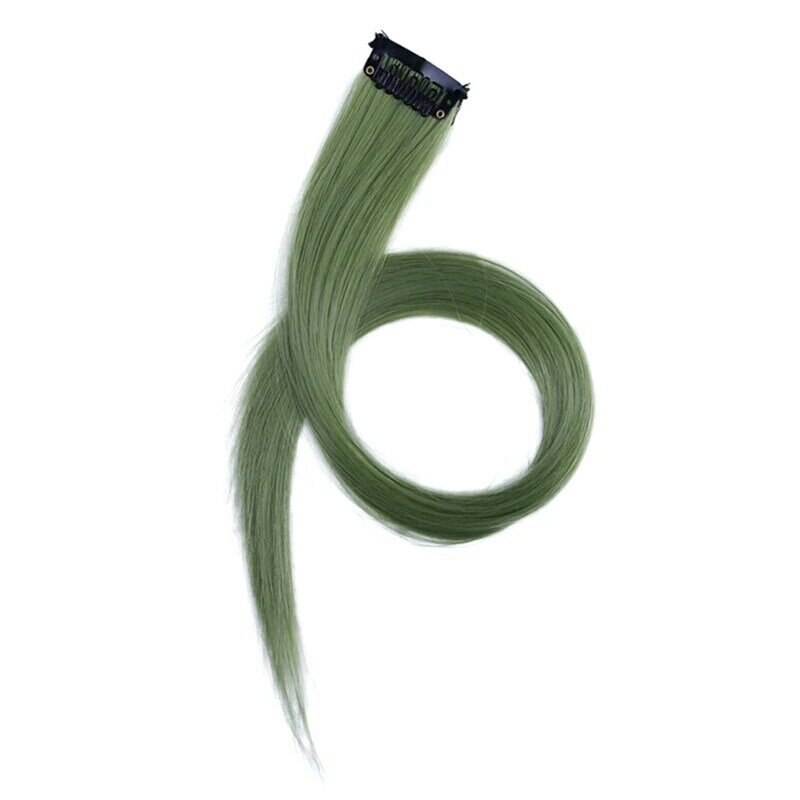 Jepit rambut lurus panjang wanita, jepit rambut ekstensi highlight pelangi, klip rambut palsu panjang lurus 3,2X55cm