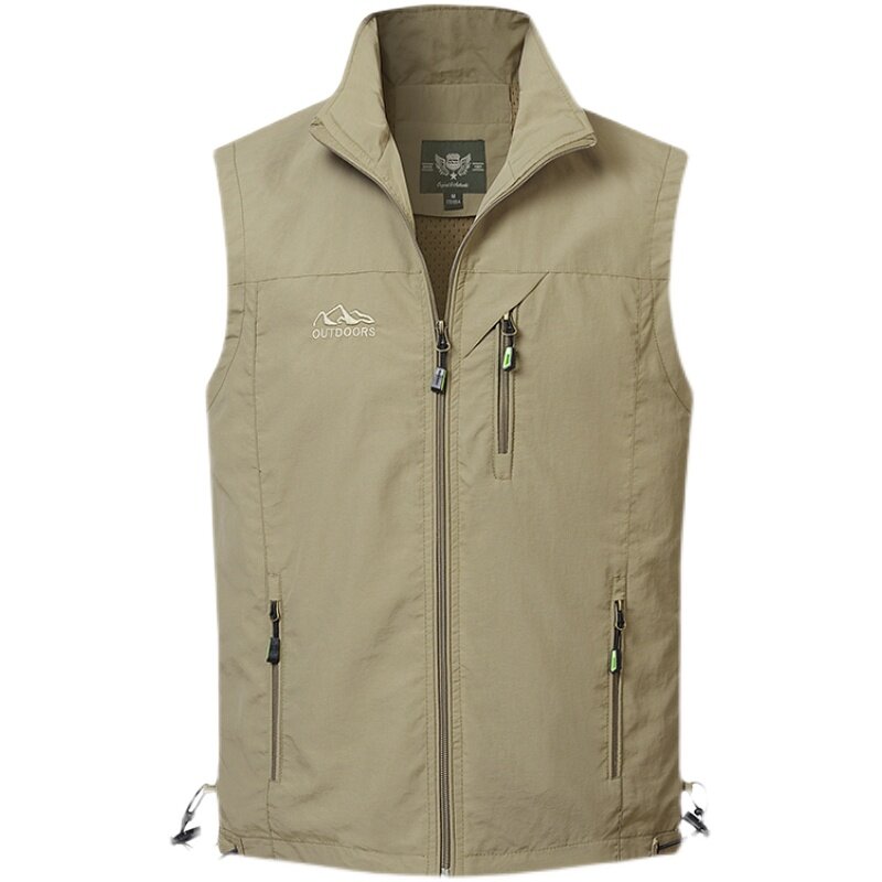 Spring and Summer Thin Middle and Elderly Casual Vest Men's Solid Standing Neck Breathable Vest Large Loose Shoulder Coat