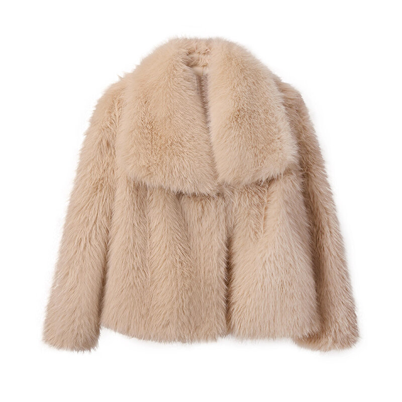 Ins Blogger-abrigos de piel sintética para mujer, abrigo de piel de zorro falsa con cuello grande, chaquetas elegantes de diseñador de lujo, invierno, 2023