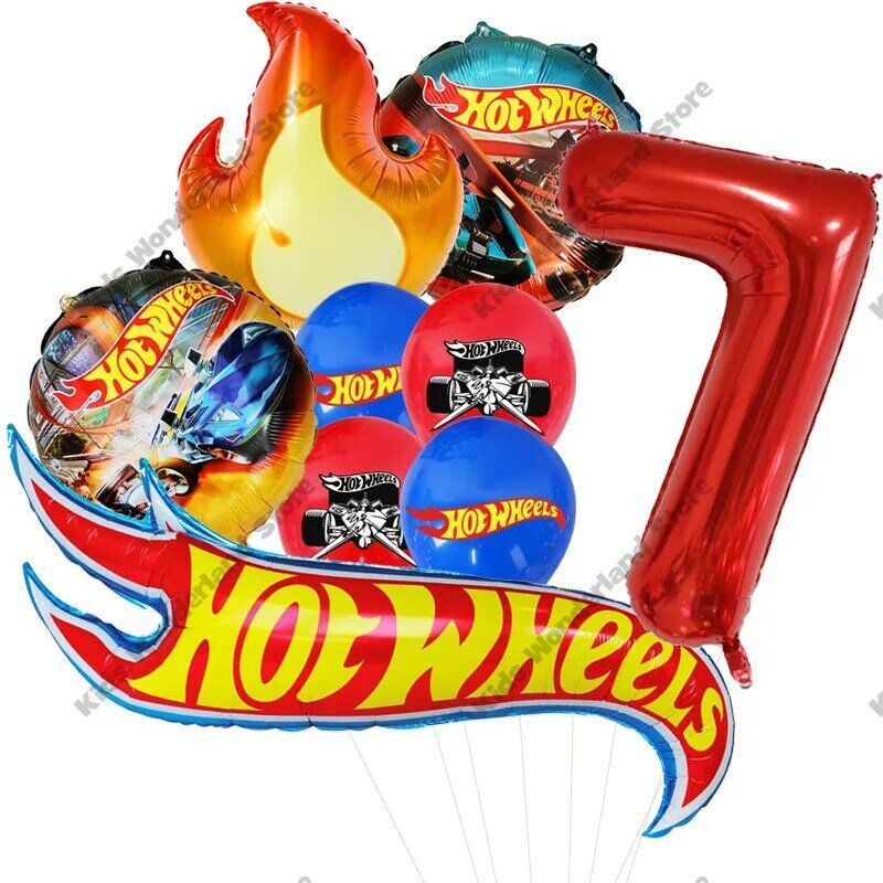 Hot Wheels-Globo de fiesta de cumpleaños para niños y niñas, decoraciones de ramo de 32 pulgadas, número rojo, primer y segundo juego de Globos, coches Flamme