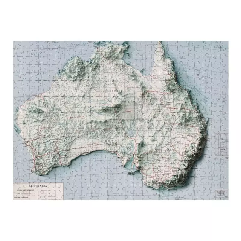 Rompecabezas 3D con mapa en relieve de Australia para niños, rompecabezas para niños, regalo personalizable con foto, renderizada digitalmente, 1959