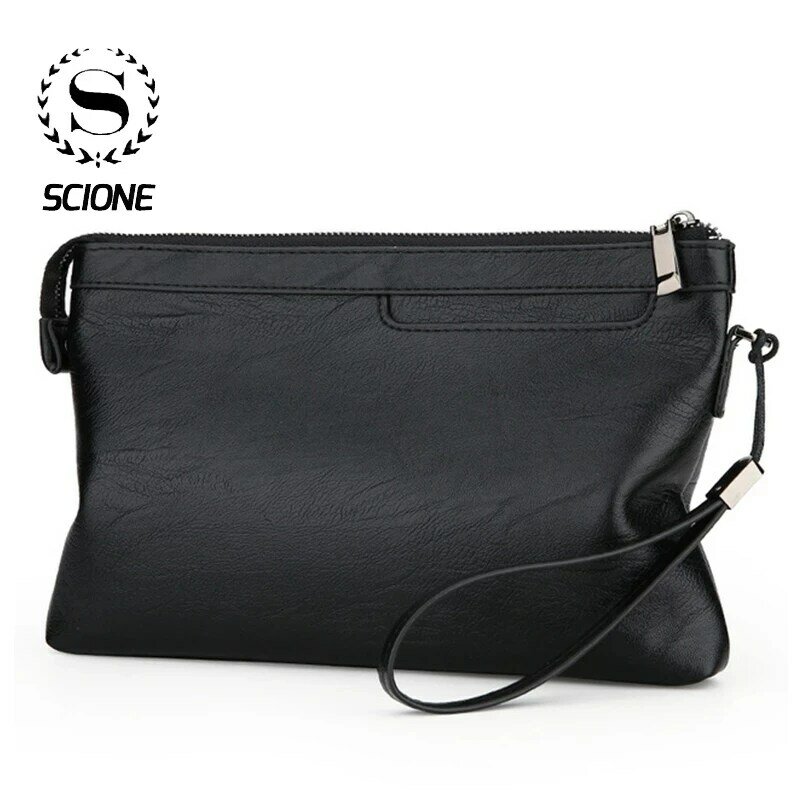 Scione Men's Clutch Bags for men Business Clutch PU Leather Hand Bag Male Long Money Wallets Mobile Phone Pouch Clutch Coin Purs