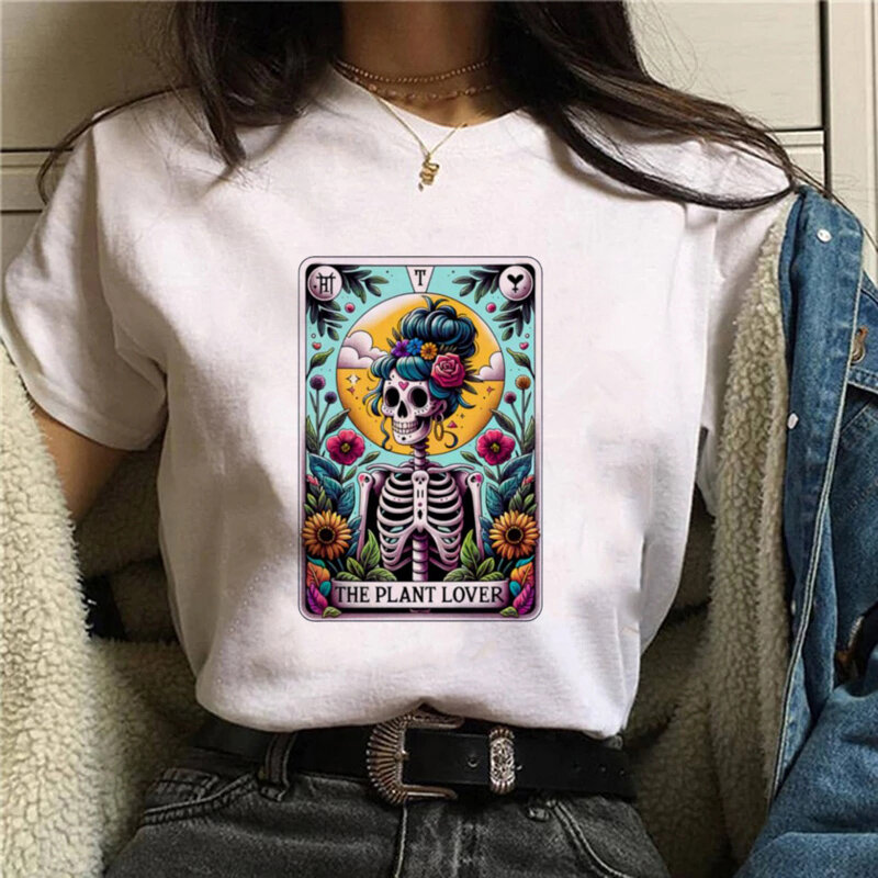 Rok acara Tarot baju cetak merek kaus ukuran Plus lengan pendek kasual trendi bergaya cetak Atasan leher-o wanita menyenangkan.