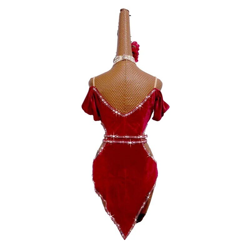 Abito da ballo latino gonna latina costumi da competizione vestito da spettacolo gonna pratica personalizza abbigliamento rosso da donna per bambini adulti